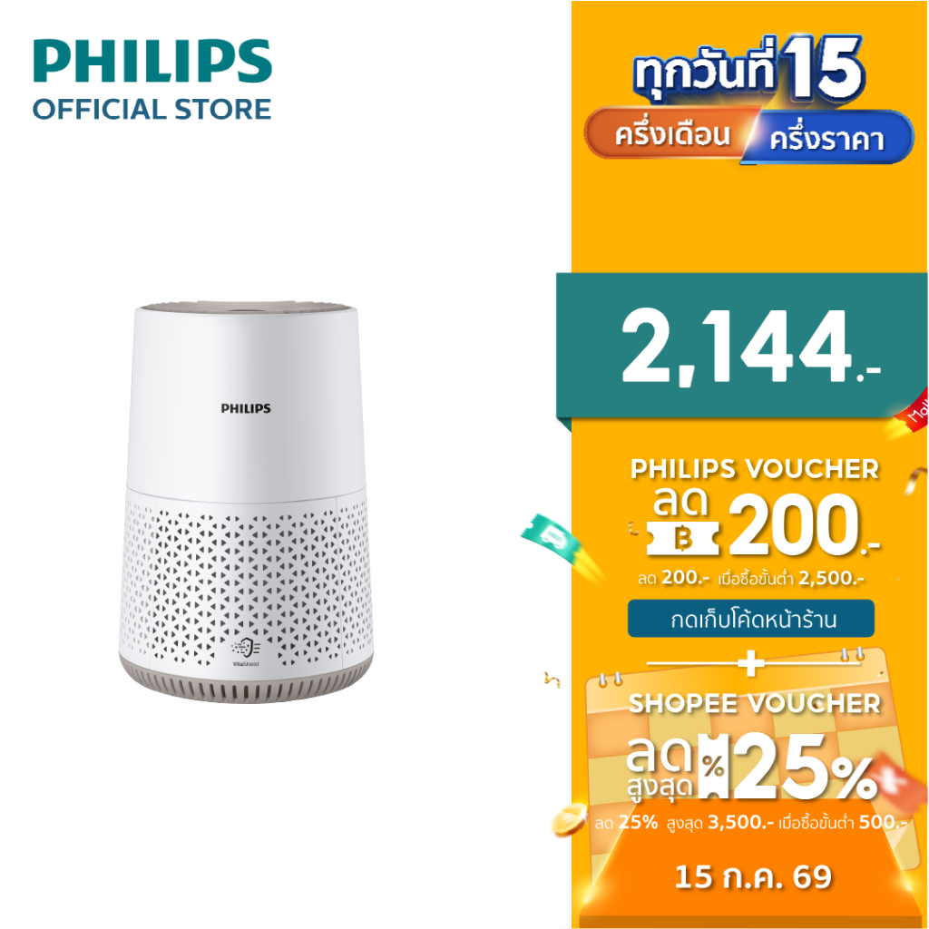 Philips AC0650/10 เครื่องฟอก อากาศ Air Purifier สำหรับห้องไม่เกิน 44 ตรม. CADR 170 ลบ.ม./ชม รับประกัน 2 ปี