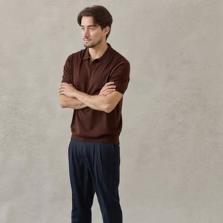 Thesilverneedle - V neck open collar short sleeve knit polo โปโลนิตแขนสั้นแบบคอปกวีชิ้นเดียว 100% LYOCELL (มีการปรับไซส)