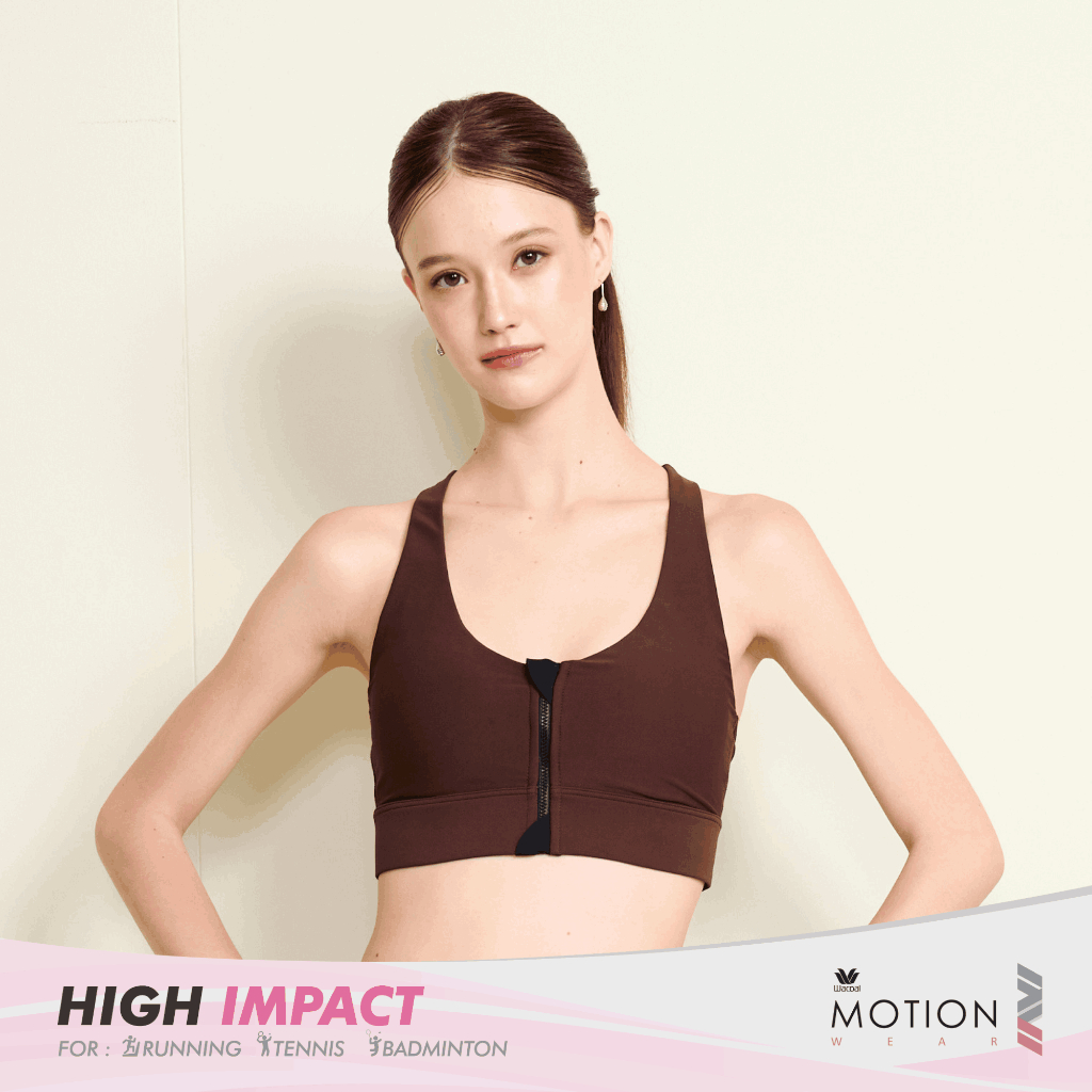 Wacoal Motion Wear บราออกกำลังกายแบบรูดซิปด้านหน้า รุ่น WR3464 สีแดงเชอร์รี่เข้ม (CH)