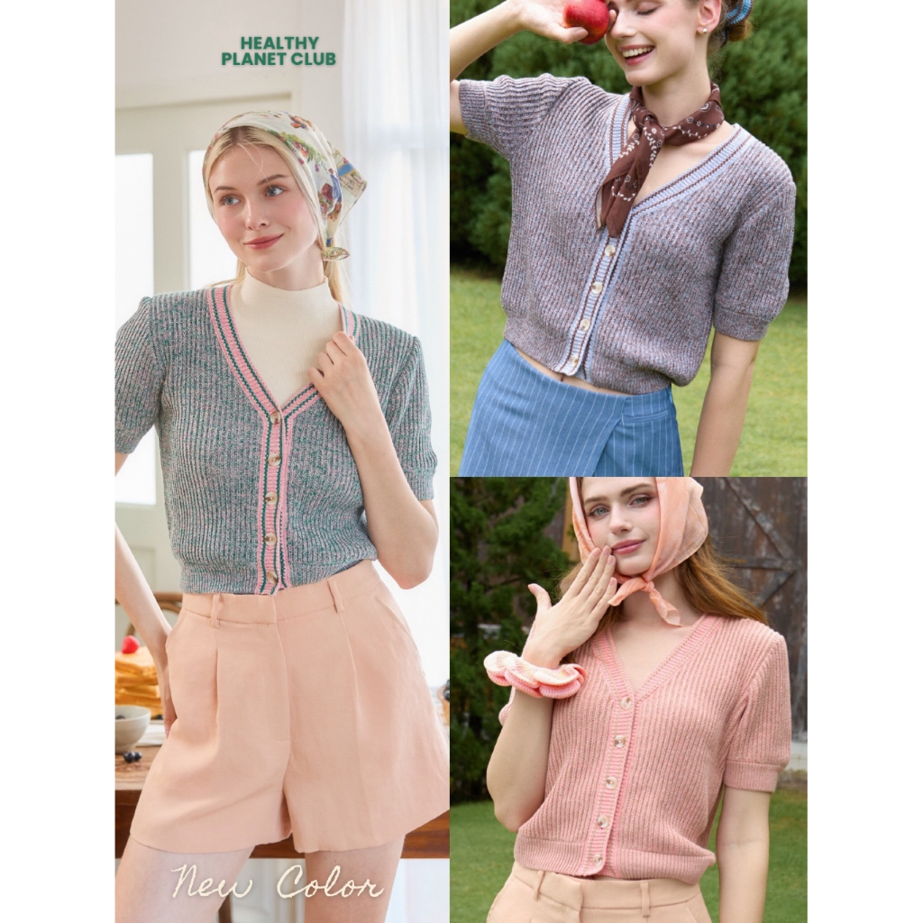[จัดส่ง5-7ตค.]Healthy Planet Club-คาร์ดิแกนแขนสั้น Coco knit cardigan 100%organic cotton