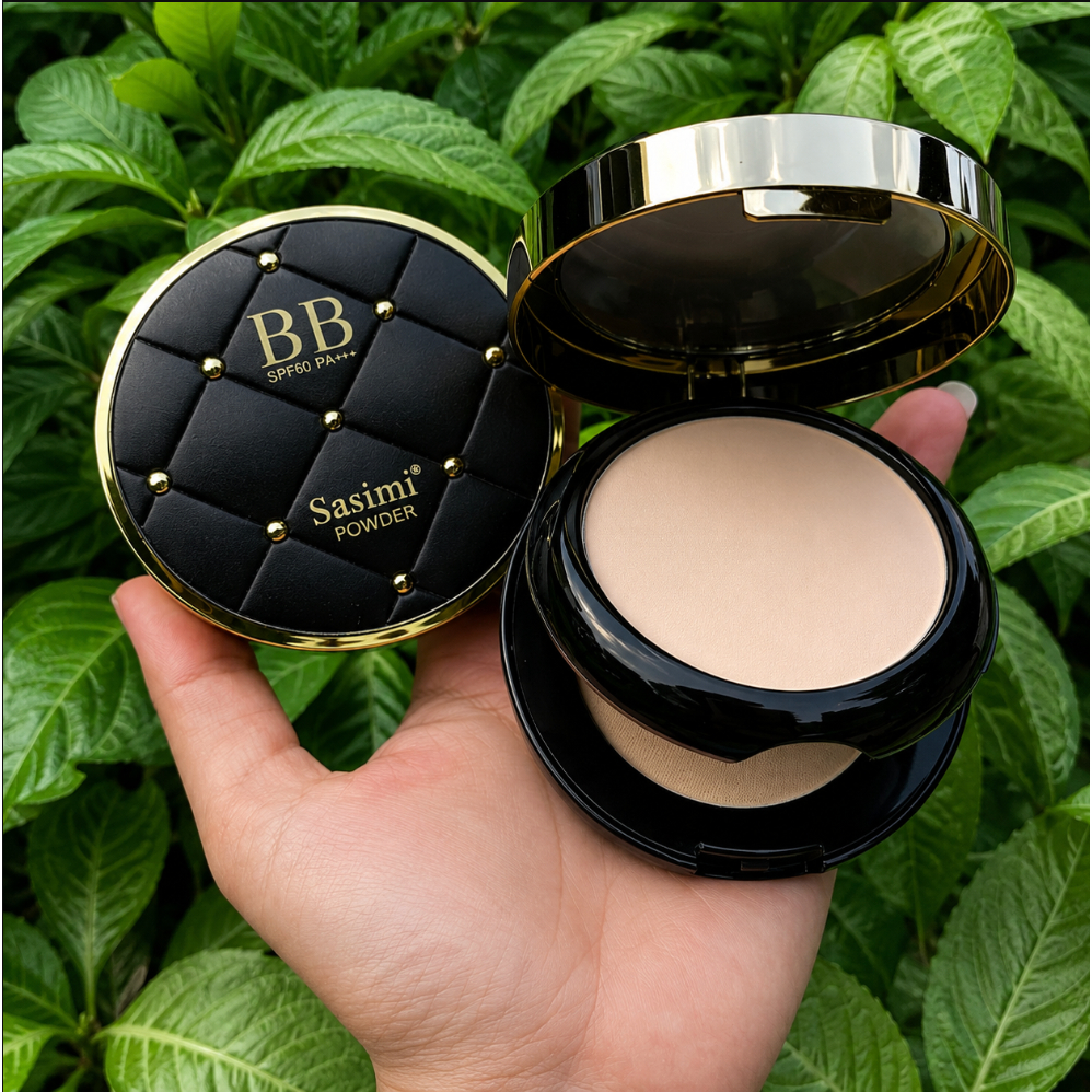 Sasimi BB Powder Moistur แป้งพัฟผสมรองพื้น แบบตลับ 2 ชั้น คุมความมัน ปกปิดเรียบเนียน กันแดด กันน้ำ