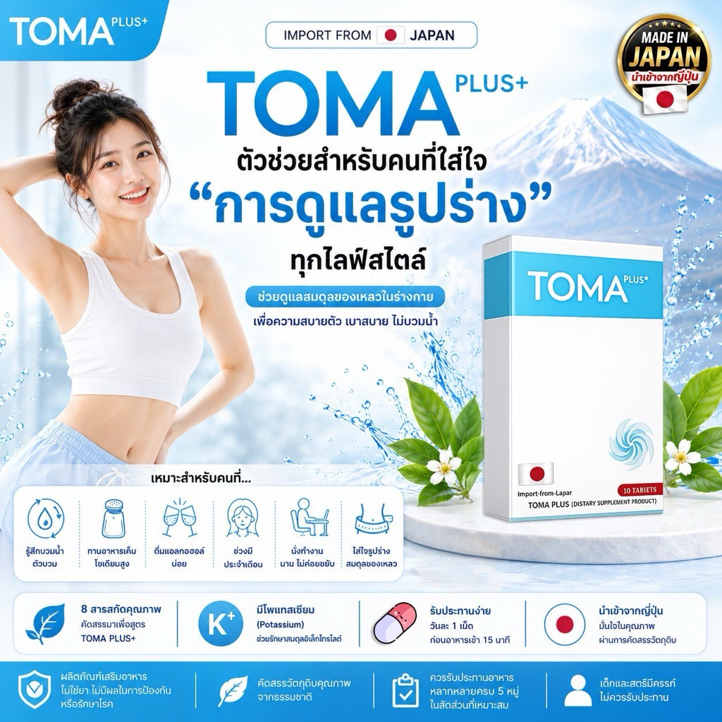 TOMA PLUS โทมะ สูตรกระชับ ลีนหุ่น ปรับสมดุลโซเดียม สำหรับคนชอบกินเค็ม สายปาร์ตี้
