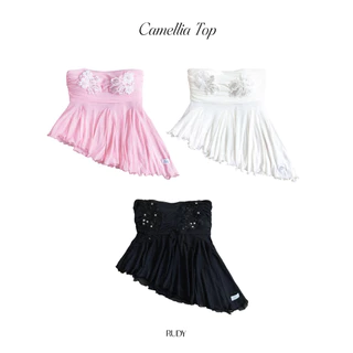 RUDY - CAMELLIA TOP 🤍 เสื้อเกาะอกผ้าตาข่ายเนื้อนุ่ม อกไม่เกิน 33‘‘จับจีบช่วงอกปักดอกไม้และเลื่อม