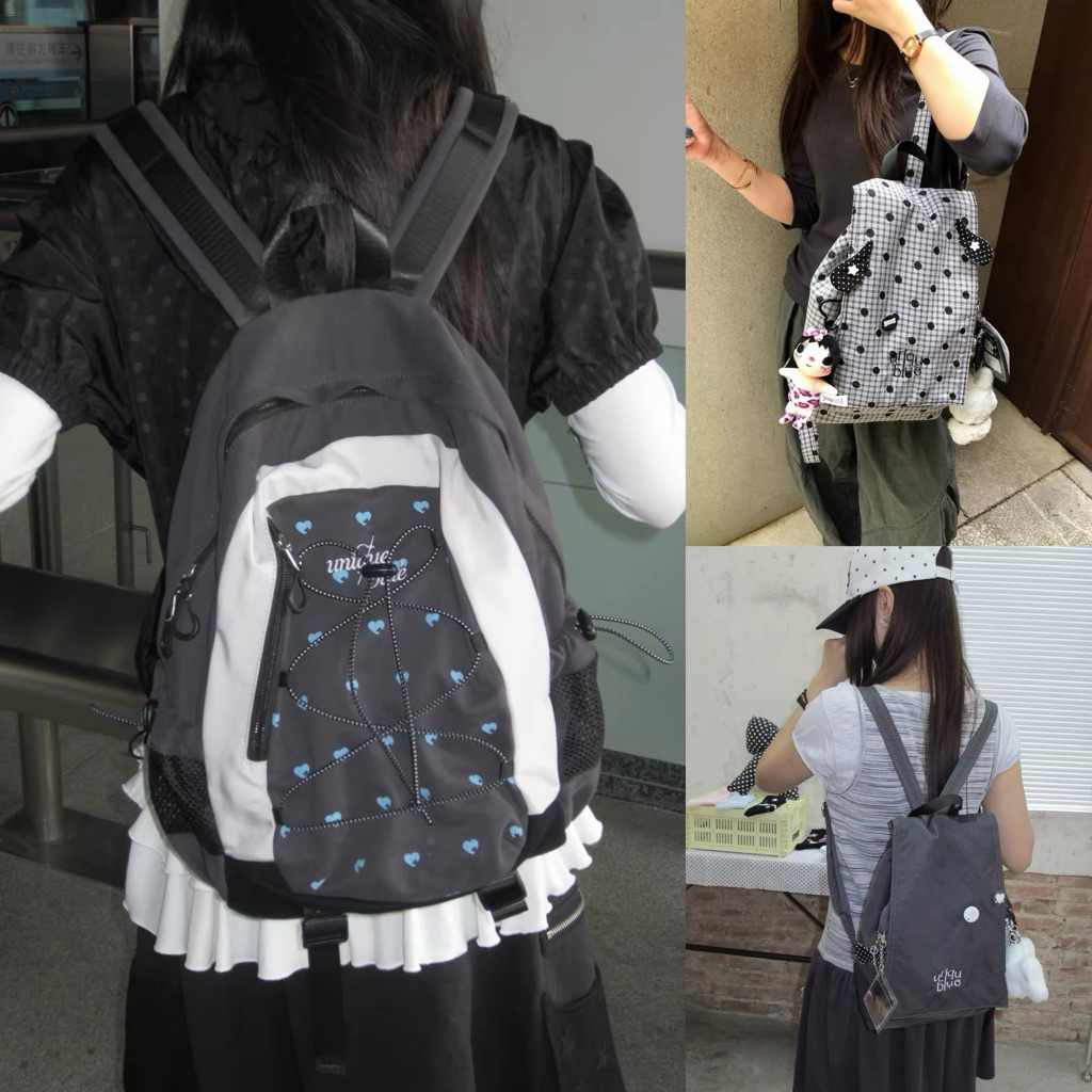 Unique Blue🌀พร้อมส่ง/pre-order backpack กระเป๋าเป้ ทรงเหลี่ยม 🩶