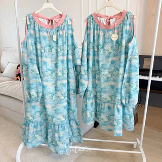 NITAAN ✨(54)KATHY DRESS เดรสคอตตอนแท้มีซับ เว้าแขนพอน่ารัก คอผูกโบว์ มีกระเป๋า โอเคครบ