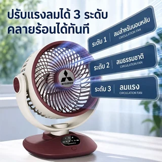 พัดลมตั้งโต๊ะ พัดลมพกพา 120° แกว่งศีรษะ ปรับแรงลม 3 ระดับ ใช้งานได้นาน 6 ชม.ลมเย็นแรง 3D Desktop fan