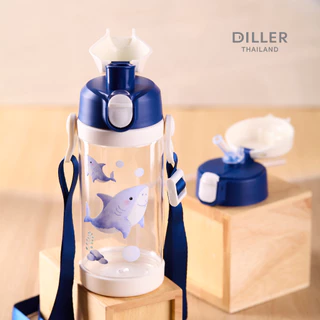 Diller Thailand Tritan Flask 450ml D2314 กระติกน้ำฝากดหลอดพร้อมสายสะพาย แถมฝาสำรอง น้ำหนักเบาและทน BPA Free ส่งจากกทม.
