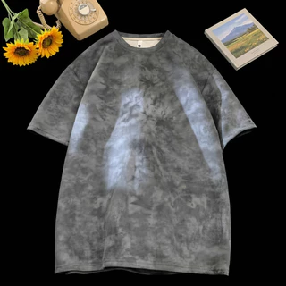 เสื้อยืด เสื้อฟอก Oversize แขนสั้น ทรงหลวม ลายTieDye มาร์เบิ้ล 6 สี เขียว เทา ดำ ขาว ครีม ม่วง สบายไม่ร้อน สไตล์เกาหลี