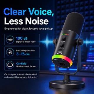 MIRO YU7 ไมโครโฟนไดนามิ Condenser Mic ไมโครโฟนตั้งโต๊ะ ไฟ RGB ระบบตัดเสียงรบกวนอัจฉริยะ สําหรับ สตรีมมิ่ง บันทึกเสียง