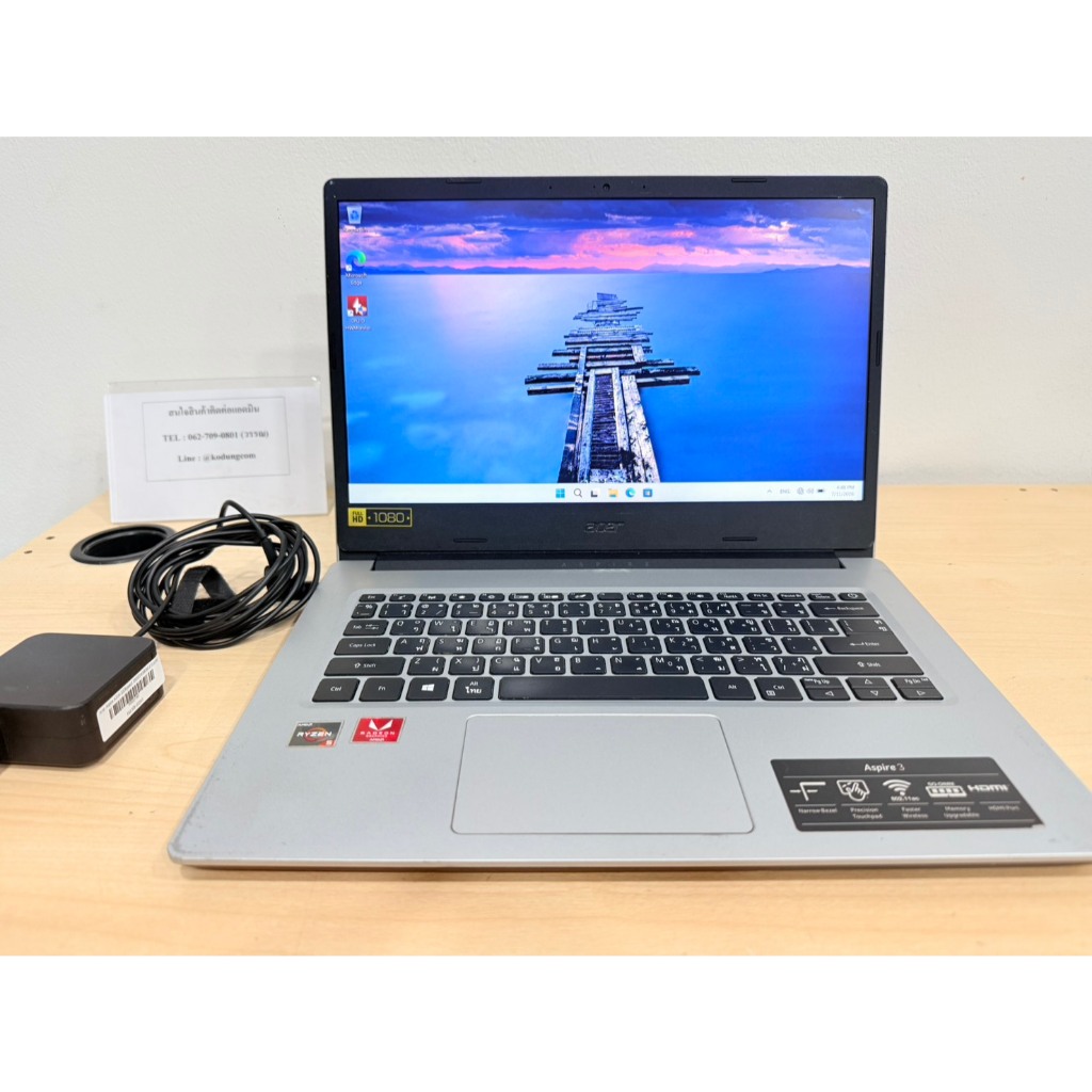 NOTEBOOK โน้ตบุ๊ค Acer Aspire A314-22(Ryzen5 3500U/8GB/M.2 512GB)+Adapter ตำหนิสุขภาพแบต 66% พัดลมไม