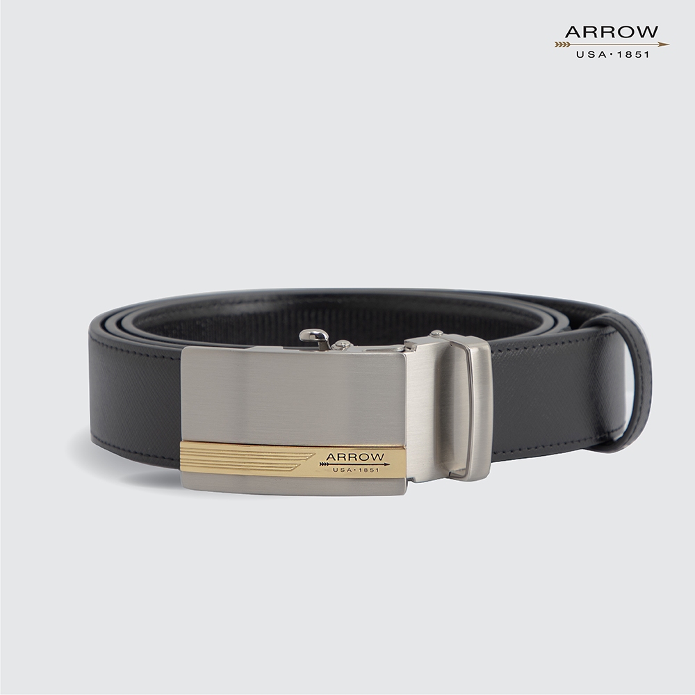 ARROW เข็มขัดผู้ชาย หัวออโต้ล็อค  Auto Belt (หนังวัวแท้จากอิตาลี) สีดำ รุ่น MYCB566