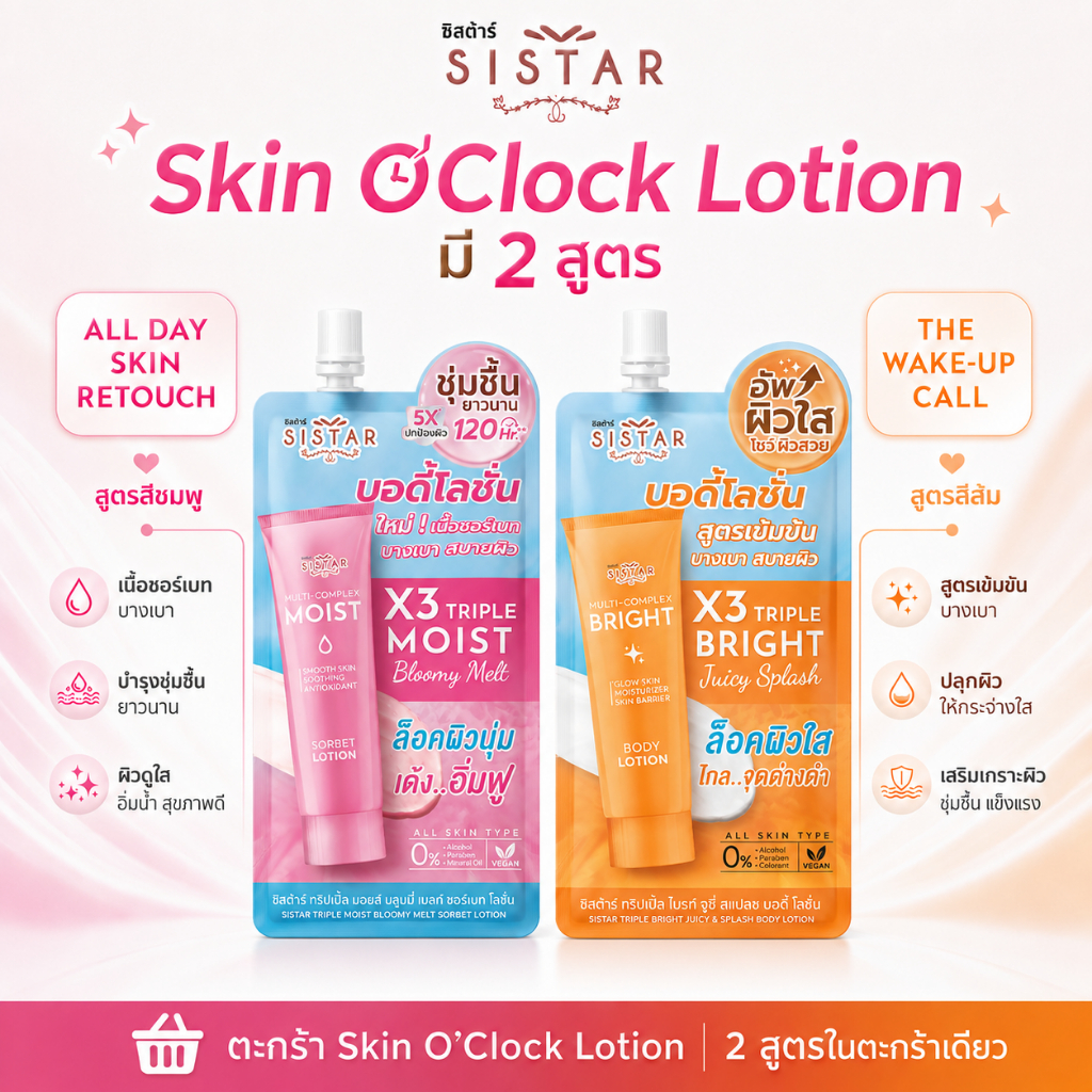 Sistar Official ใหม่ !! ซิสต้าร์ Skin O'Clock บอดี้โลชั่น บำรุงผิวกาย ปลุกผิวไบร์ท รีทัชผิวฉ่ำ บำรุง