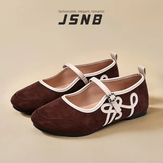 รองเท้าแตะแมรีเจน หนังกลับ สายคาดหัวเข็มขัด ส้นเตี้ย ไซส์ 36-43 สวยคลาสสิค ใส่สบาย นุ่มเดินสบาย ใส่ได้ทุกวัน