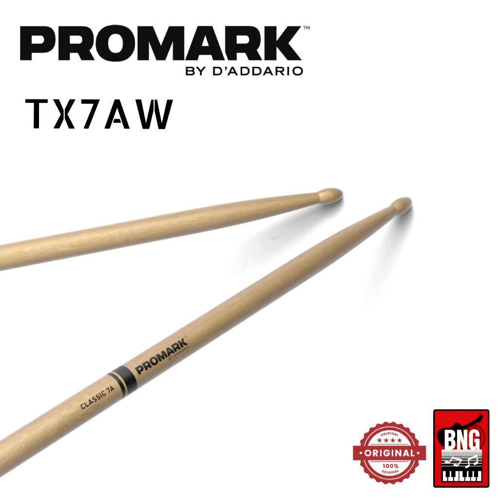 Promark Hickory 7A Wood Tip ไม้ตีกลองยี่ห้อ โปรมาร์คขนาด 7A น้ำหนักเบา คล่องตัวมากข