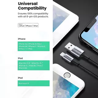 UGREEN USB 2.4A Certified MFI Charging Cable สายชาร์จเร็ว Cable ยาว 1M - 2M Alu Nylon