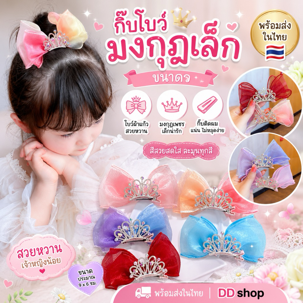 กิ๊บโบว์มงกุฎ มงกุฎ กิ๊บโบว์ (พร้อมส่งในไทย)
