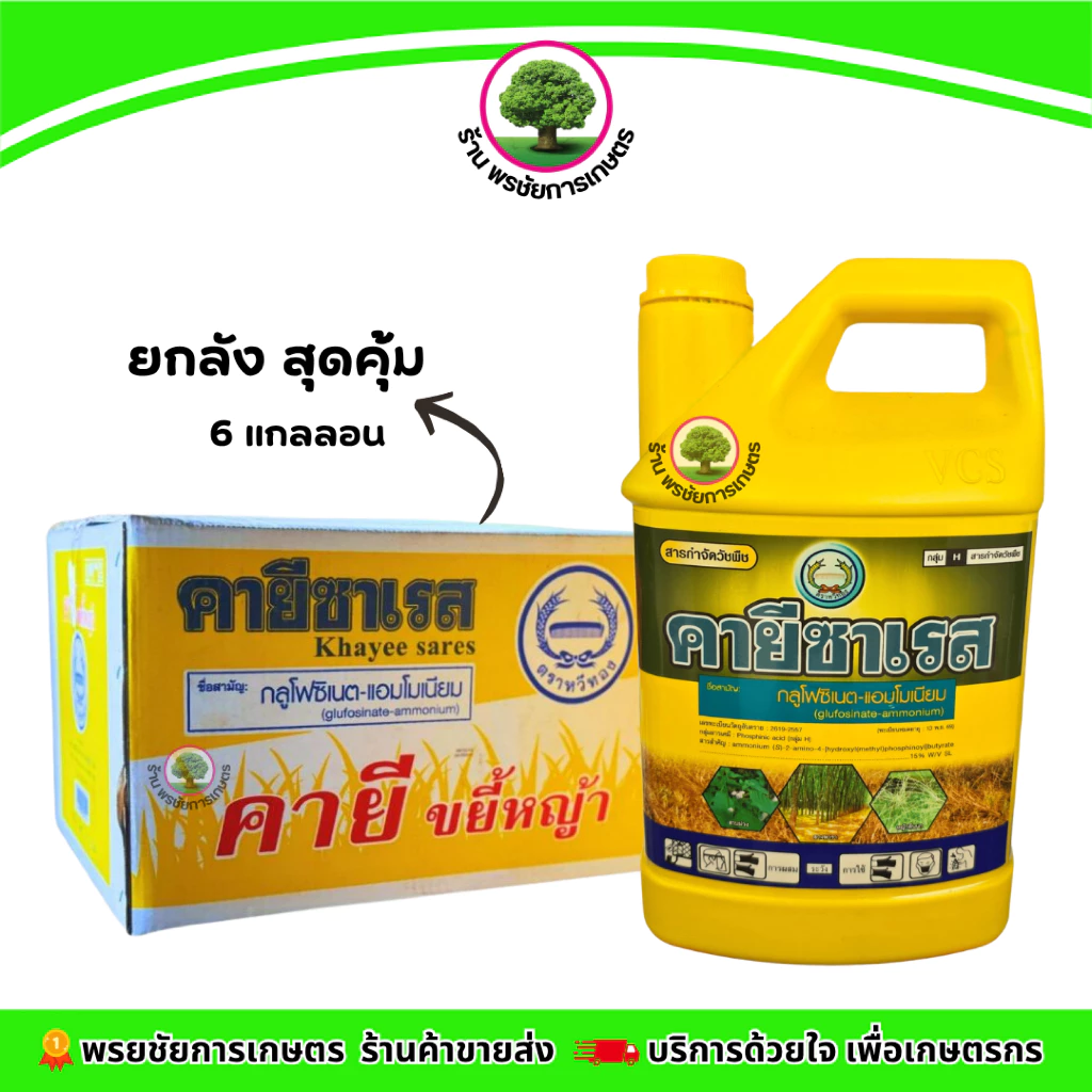 คายีซาเรส(เหลือง) 4 ลิตร ยกลัง มี 6 แกลลอน กลูโฟซิเนต-แอมโมเนียม 15% กำจัดหญ้าใบแคบและใบกว้างได้