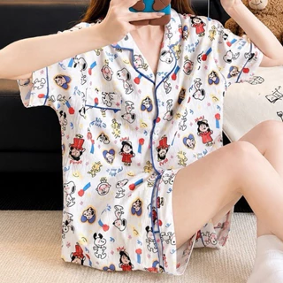 PJCชุดนอนผู้หญิง ชุดนอนผ้าไหมญี่ปุ่นBigsizeบิ๊กไซส์ อก52ขาสั้นแขนสั้นลายมินิมอล ผ้านุ่มผ้านิ่ม ระบายอากาศดี