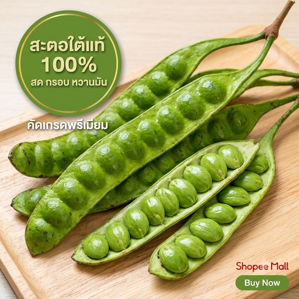 สะตอใต้แท้ 100% คัดเกรดพรีเมียม ฝักยาว เม็ดใหญ่ แก่จัด แกะง่าย สดกรอบ หวานมัน ไม่ฉุน คัดมือทุกฝัก ขั้นต่ำซื้อ 10 ฝัก