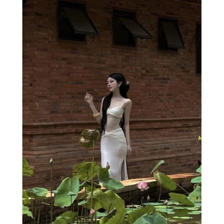 🌿🪷Verora dress🪷🌿 เดรสสายเดี่ยวสีขาวสุดละมุน ดีไซน์หรูดูแพง VR