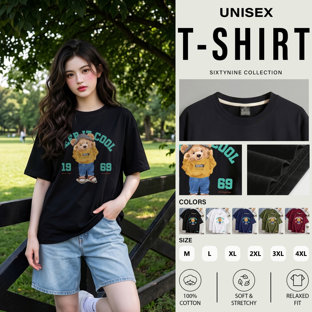 เสื้อยืดผ้าคอตตอน M-4XL พิมพ์ลาย " หมี 1969 " พร้อมส่ง
