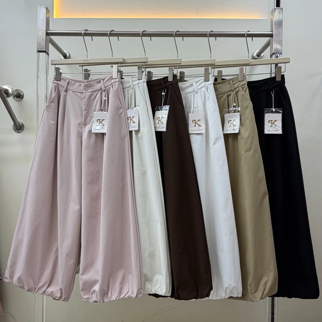 Gang_jeans#9539(K)กางเกงขายาวผู้หญิง เอวสูง ทรงบอลลูน ขาจั๊ม มีกระเป๋า ใส่เที่ยว ใส่ทำงาน แมทช์ง่าย สไตล์มินิมอล