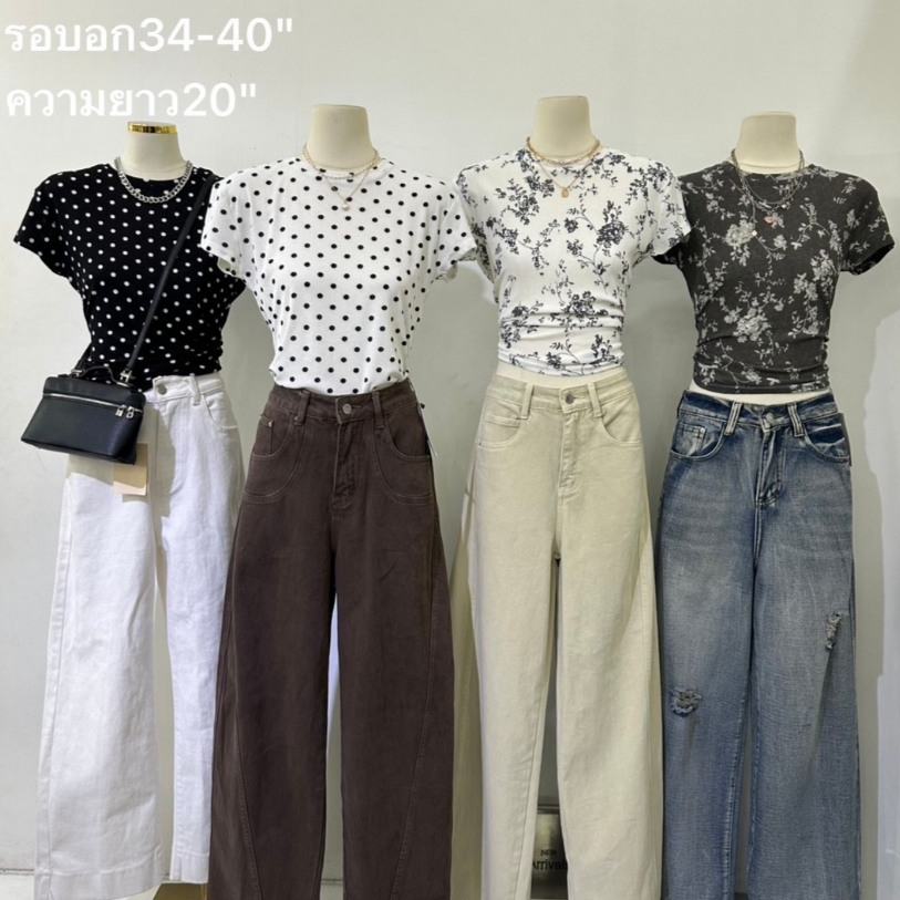 A1081 เสื้อยืดลายจุด & ลายดอก ไอเทมใส่ง่าย แมทช์ได้ทุกวัน ทรงเบสิก