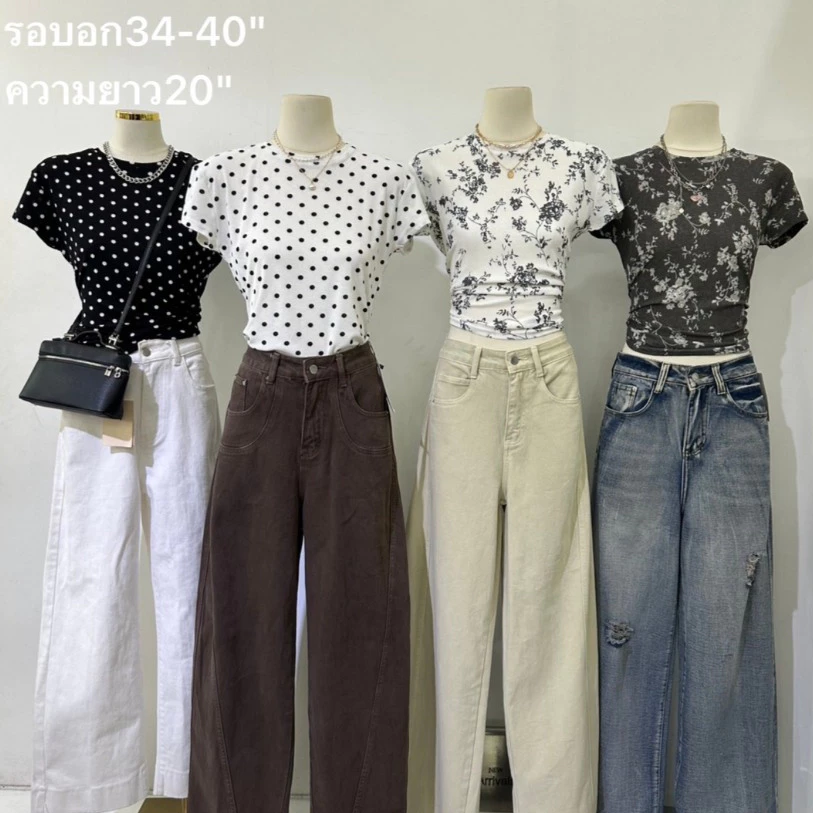 A1081 เสื้อยืดลายจุด & ลายดอก ไอเทมใส่ง่าย แมทช์ได้ทุกวัน ทรงเบสิก
