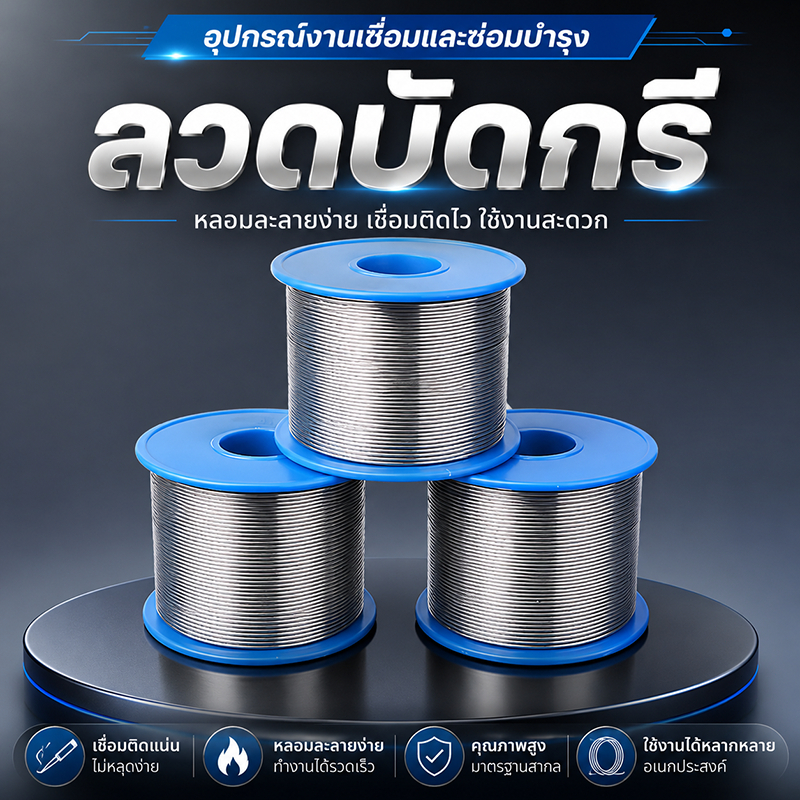 ลวดบัดกรี 0.8 มม. น้ำหนัก 95 กรัม ดีบุก 63% แกนฟลักซ์ขัดสน ละลายง่าย เหมาะกับซ่อมวงจรไฟฟ้าและงาน DIY