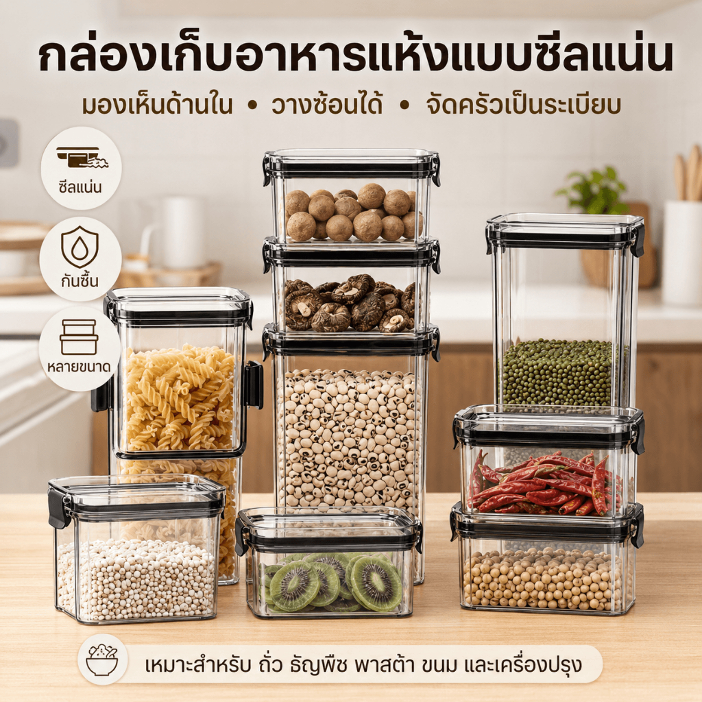 HC กระปุกสูญญากาศ ทรงเหลี่ยม โถปิดผนึก ขวดโหลสูญญากาศ  ขวดโหล  ฝาปิดผนึก สำหรับใส่เครื่องปรุง เครื่องเทศ