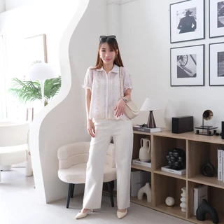 Lawyer Store [723321] เสื้อลูกไม้ คอปก แขนจั๊ม ลายดอก ผ้าลูกไม้ทั้งตัว สวมใส่สบาย เหมาะสำหรับวันลำลอง เสื้อผู้หญิง