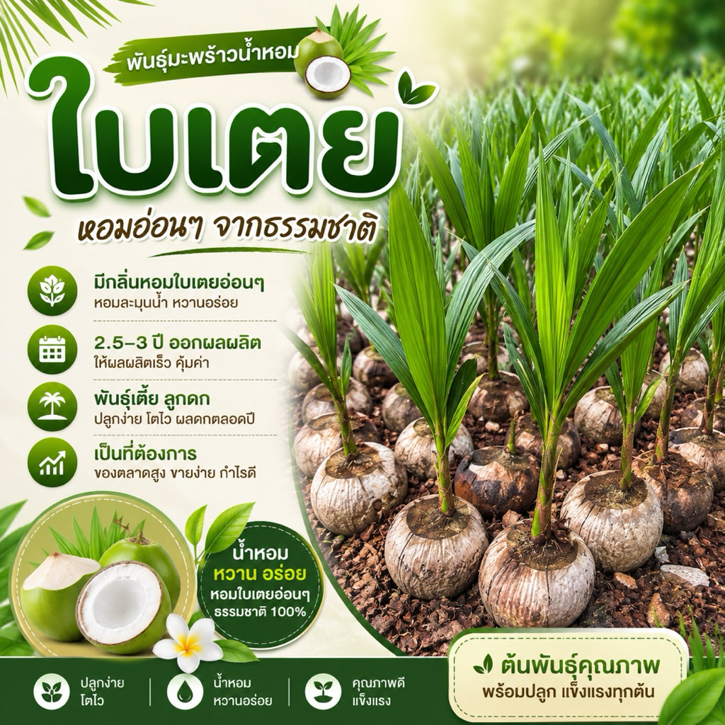 พันธุ์มะพร้าวน้ำหอมใบเตย ต้นเตี้ย