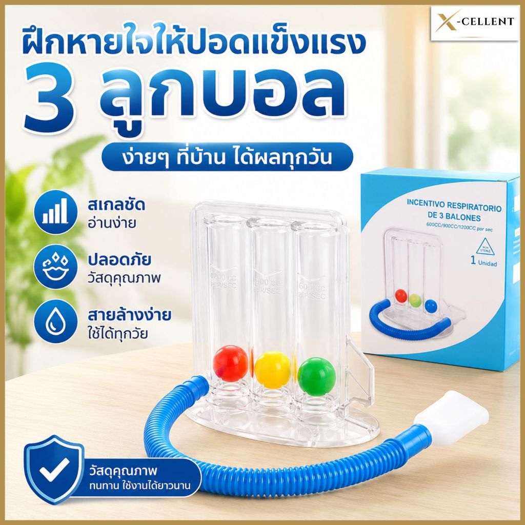 เครื่องช่วยบริหารปอด  เครื่องดูดบริหารปอด Triballs Incentive Spirometer แบบ Triflow
