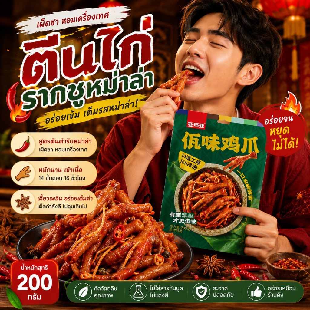 ตีนไก่แซ่บลืมโลก สูตรจากไชน่า เจ้าอร่อยรสรากชูหม่าล่า ซอสสะใจ