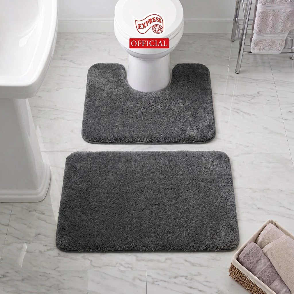 EXPRESS CARPET พรมห้องน้ำ2ชิ้น 45x70cm+ตัวU50x60cm พรมเช็ดเท้าหนานุ่ม+พรมชักโครก มีกันลื่น ซักได้