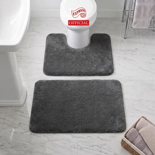 EXPRESS CARPET พรมห้องน้ำ2ชิ้น 45x70cm+ตัวU50x60cm พรมเช็ดเท้าหนานุ่ม+พรมชักโครก มีกันลื่น ซักได้