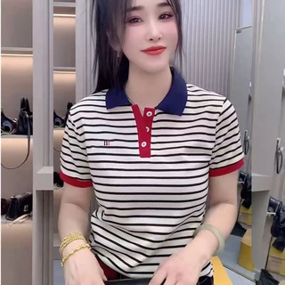 สินค้าใหม่สไตล์ยุโรปสำหรับฤดูร้อนปี 2026: เสื้อโปโลลายทางเข้ารูปสำหรับผู้หญิง ลายหัวใจ