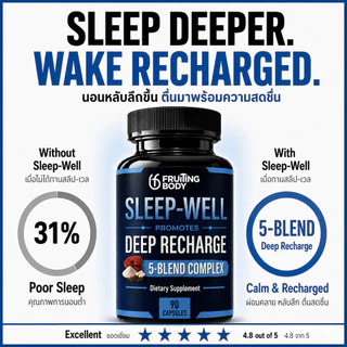 Sleep-Well 5-Blend Complex เห็ดหลินจือ Magnesium L-Threonate, Glycinate, L-Theanine 90 แคปซูล 30-Day Supply