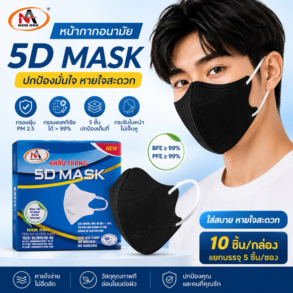 แมส 5D แมสรุ่นญาญ่า ใส่สบายไม่เจ็บหู