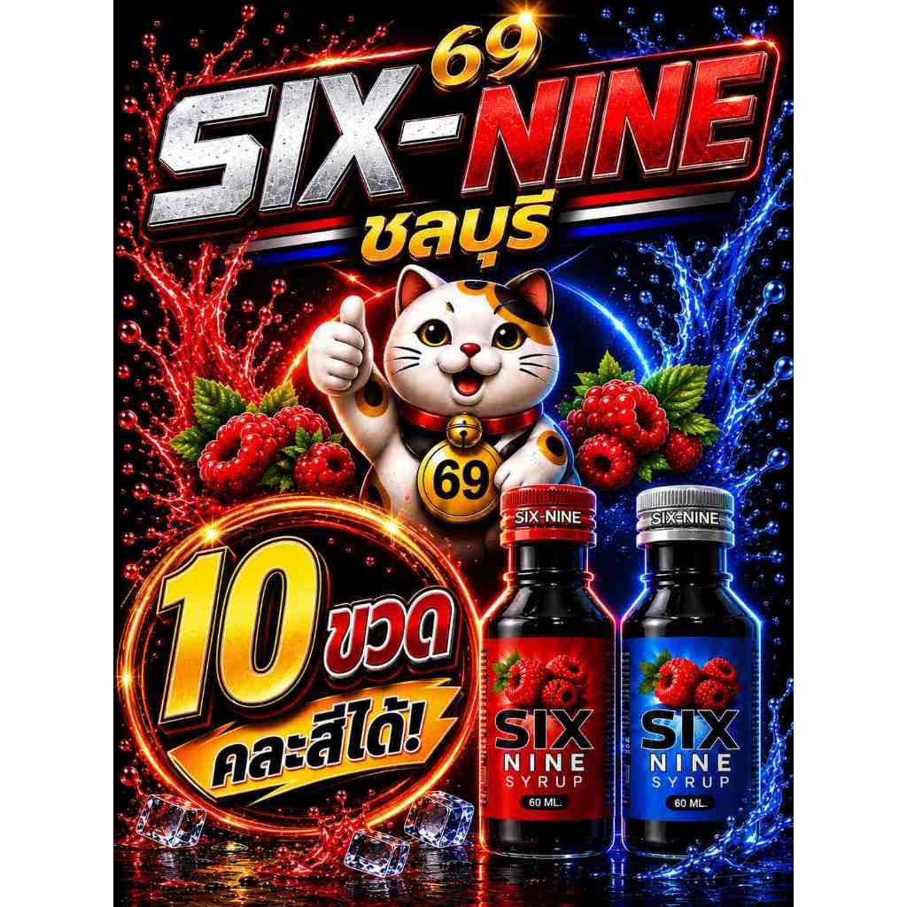 [10 ขวด]ไซรัปน้ำหวาน Six-Nine 60ml ฝาแดง ฝาเทา รสชาติหวานหอมเข้มข้น