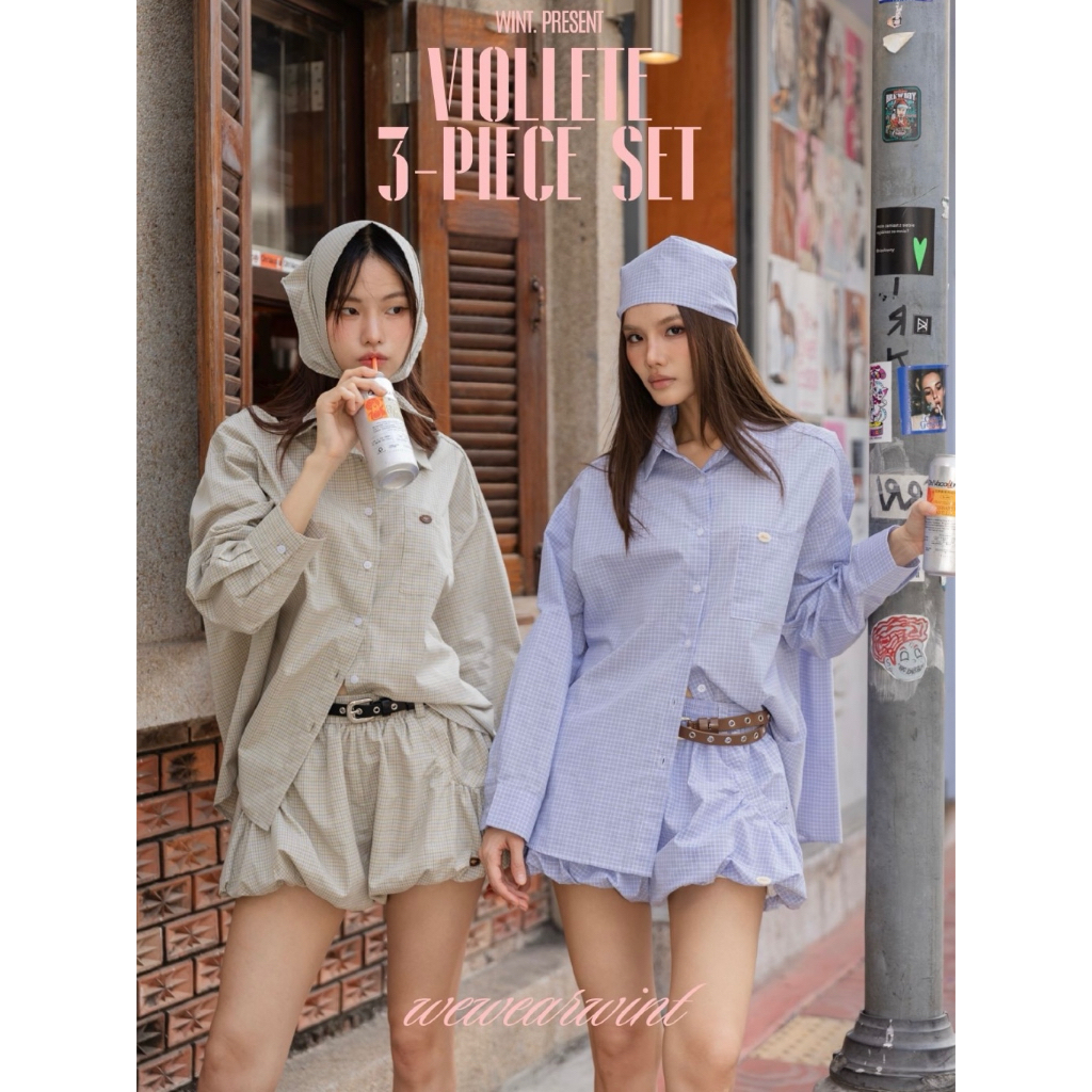 (wint.) Violette 3-piece set ชุด set 3 ชิ้น (เสื้อเชิ้ต+กางเกงบอลลูน+ผ้าโพกหัว)