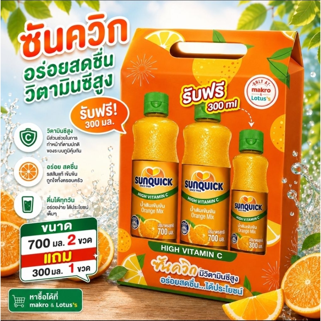 ซันควิก พรีเมี่ยม น้ำส้ม 700มล 2 ขวด + 300 มล 1 ขวด หมดแล้ว หมดเลย. หมดอายุ 21-10-26