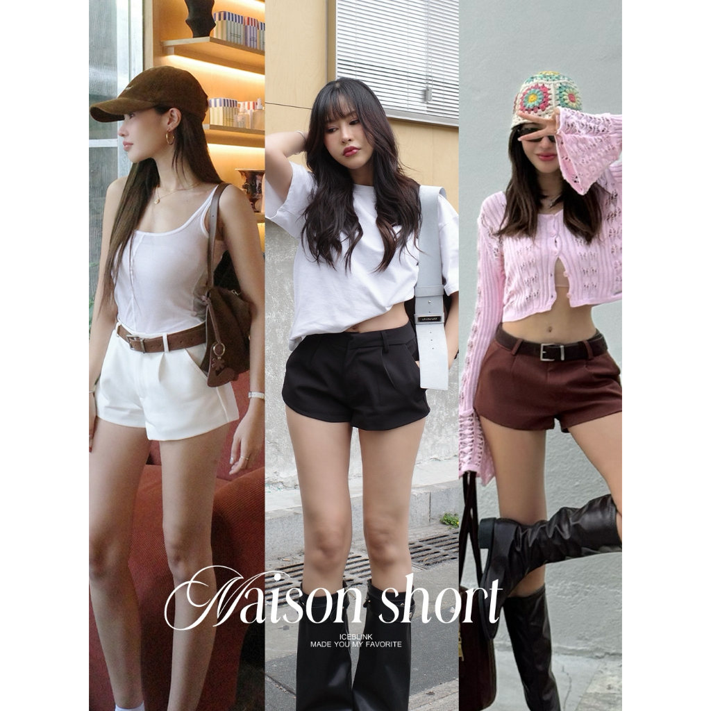 ICEBLINK l Maison shorts กางเกงขาสั้นสีขาวเอวต่ำ (ไม่รวมเข็มขัด)