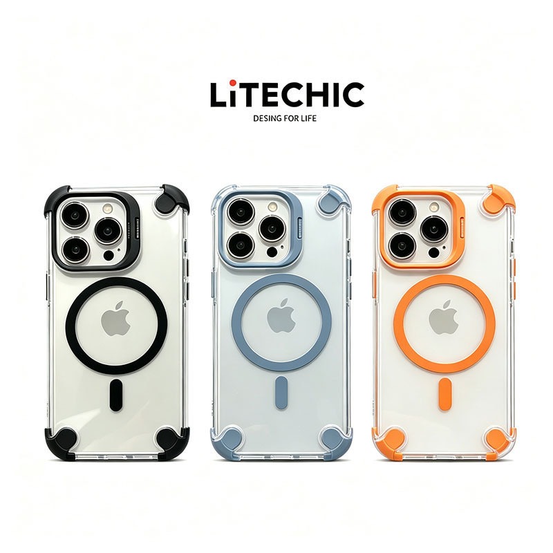 เคสดูดแม่เหล็กกันกระแทกสำหรับ iPhone 16 11 12 15 Pro Max 16 Plus พร้อมขาตั้งโลหะ, เลนส์ป้องกันรอยขีดข่วนในตัวฟิล์มแก้ว