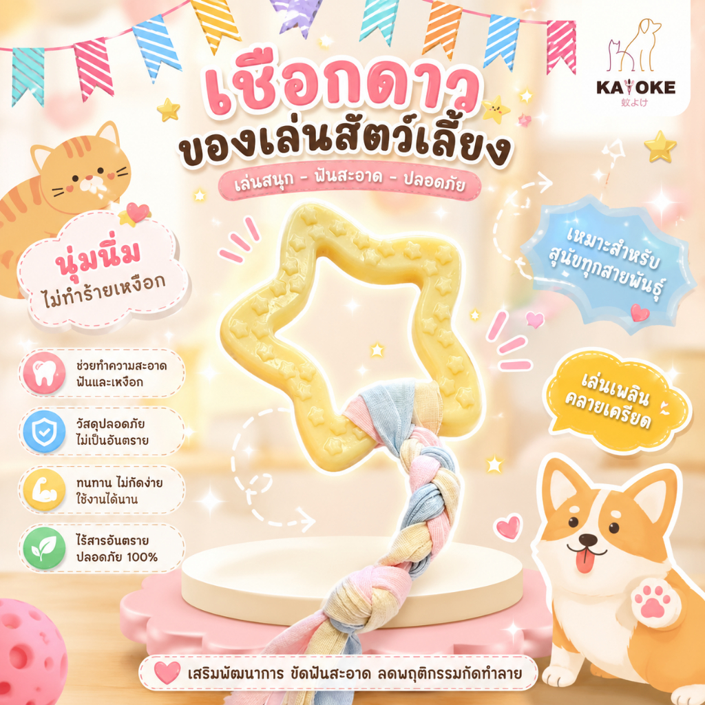 ⭐️ ของเล่นสุนัข ⭐️ ดาวเชือก ช่วยแก้เหงา และยังช่วยขัดฟันได้อีกด้วย