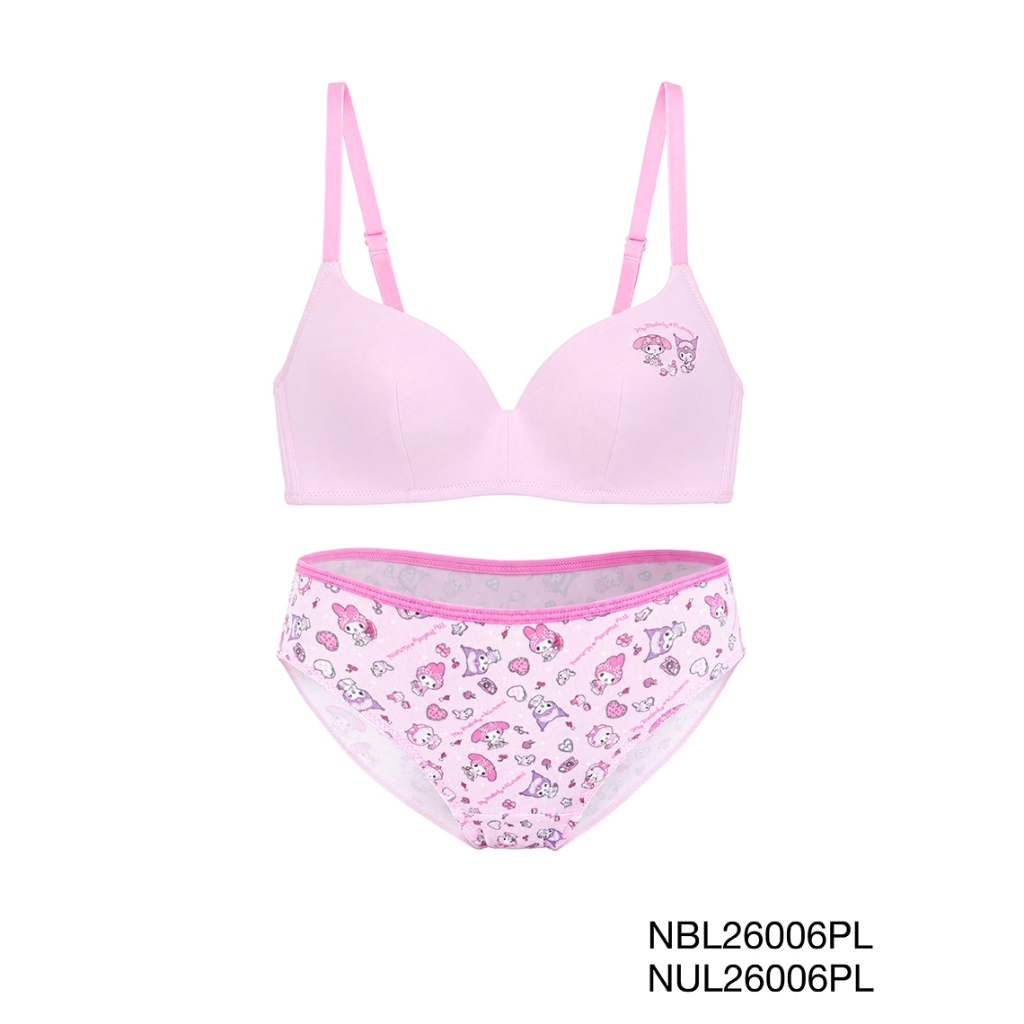 My Melody & Kuromi เซตชุดชั้นใน เสื้อชั้นในไร้โครง รหัส NBL26006PL+NUL26006PL สีชมพูอ่อน