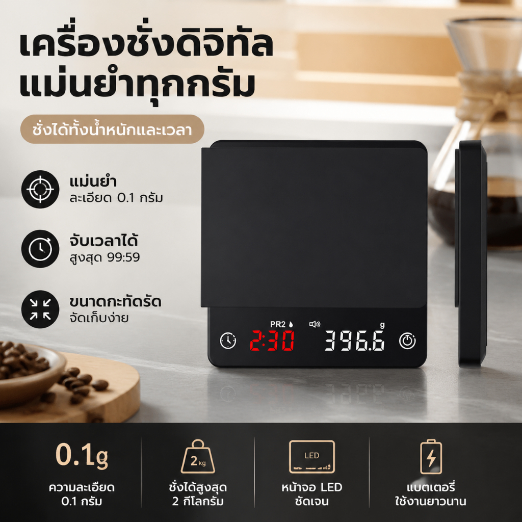 KC200 Coffee Scale (Pro / Mini) ตาชั่งดิจิตัล ขนาดเล็ก พกพาสะดวก มีหลายโหมดการใช้งาน