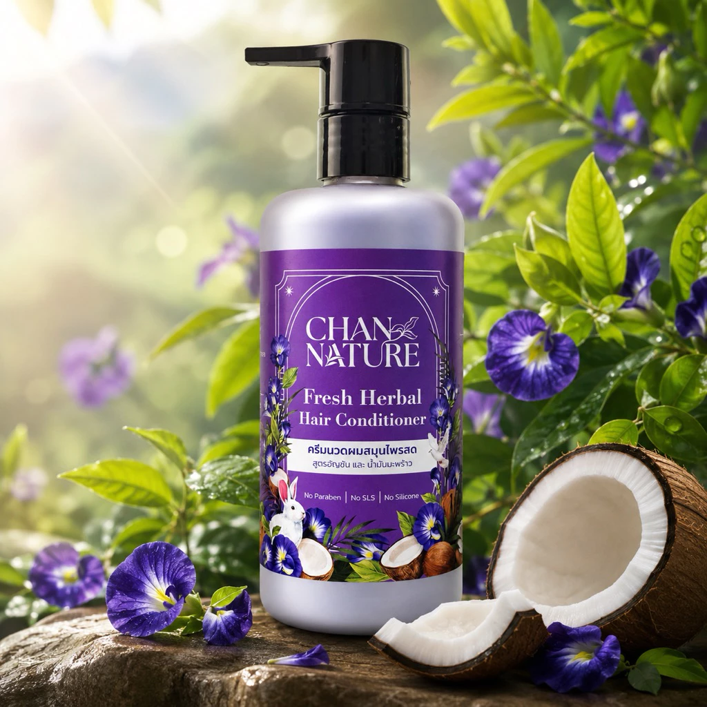 CHAN NATURE ครีมนวดผมอัญชันมะพร้าว ป้องกันผมหงอก บำรุงผมดกดำ นุ่มมีน้ำหนัก 300ml