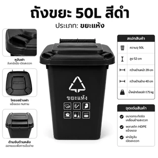 ถังขยะ ถังขยะกทม. (30ลิตร 50ลิตร มีล้อ ) ฝาเปิด ถังพลาสติก สีเขียว น้ำเงิน คุณภาพดี ทนทาน สวยงาม ถังขยะแยกประเภท