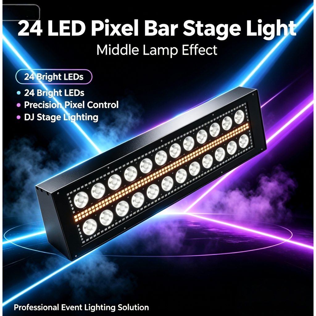24 LED Pixel Bar Stage Light with Middle Lamp, Dimmable Pixel Control Wall Washer Light for DJ Disco Club Party Wedding